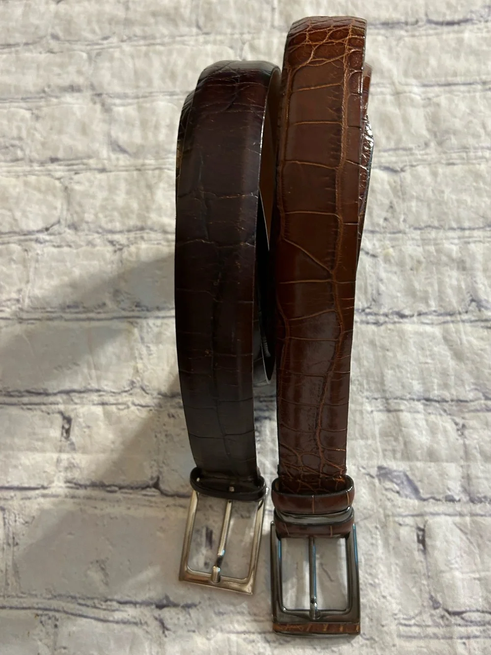 TRAFALGAR VTG BROWN CROC & TULLIAN ITALIAN CALFSKIN MENS BELTS SIZE 36